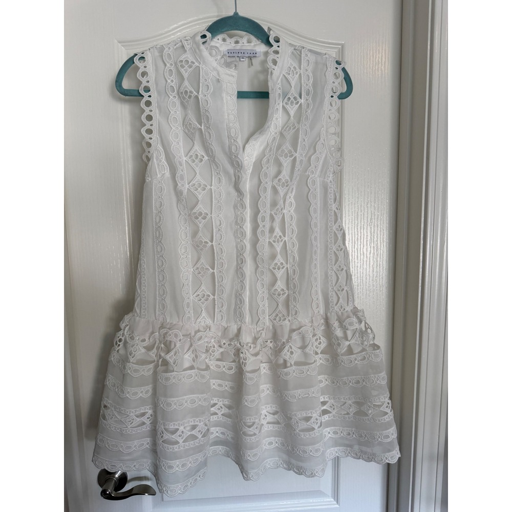 Endless Rose White Eyelet Lace Mini Dress Women Sleeveless Tiered EUC XS